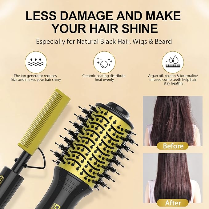 DAN Technology Hot Air Brush & Mini Curling Wand Set - 1 Inch Travel Set with 3 Temperature Settings (1 Inch Yellow)