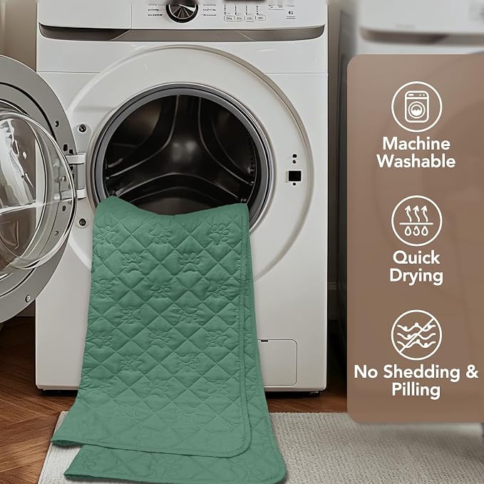 PAWFINITY Waterproof Loveseat Covers for Dogs, Pet Blanket for Couch | Paw Print Quilted, Hair Resistant, Anti Cat Scratch, Washable Protector for 2 Seat Sofa & Chair Cushion, 30x62 Inch, Green