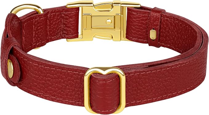 Leather Airtag Dog Collar - Soft Tracking Dog Collar with Apple AirTag Holder and Metal Buckle - Safety GPS Pet Collars for Small Medium Large Dogs Puppy Pink Red (Red, L, 17"-21" Neck Fit)