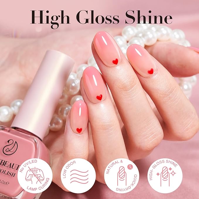 AZUREBEAUTY Jelly Nail Polish Semi-Translucent Blush Pink Sheer Color Fast Drying Natural Regular Toe Nail Polish no Gel Home Salon DIY Women Gift