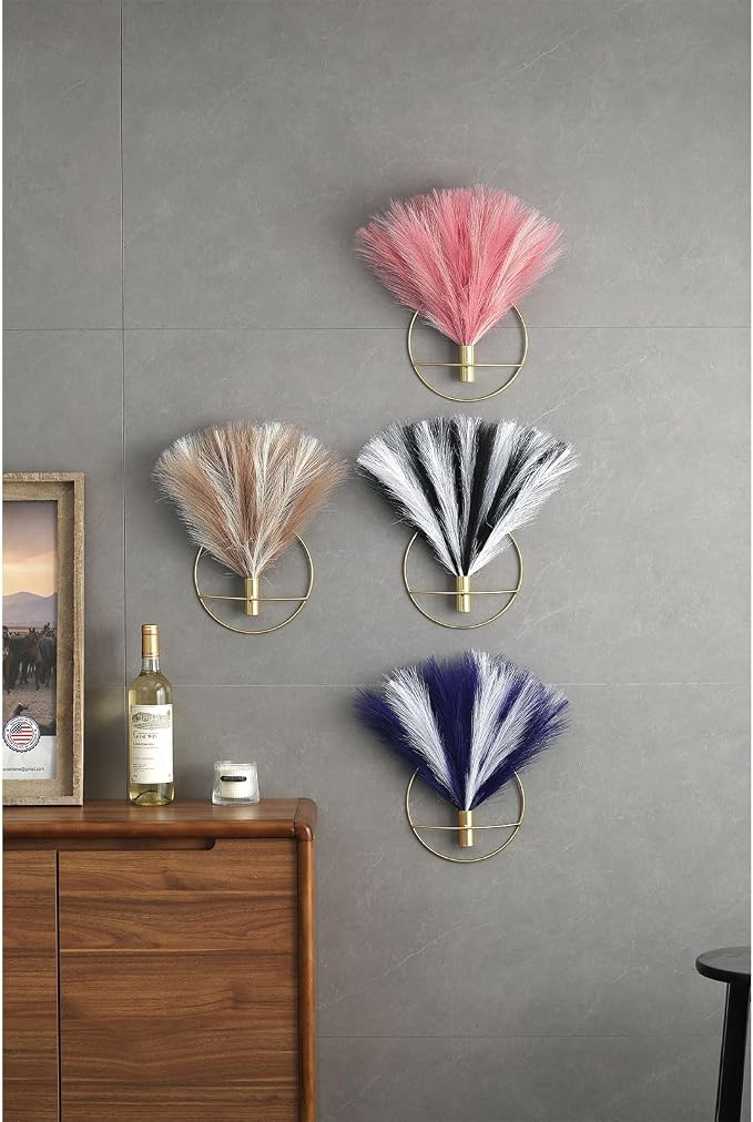 Pretty Jolly Boho Pampas Wall Decor Black Metal Wall-Mounted Art | Morden Artificial Greenery Display，2 Pack Hanging Planter For Living Room, Bedroom, Bathroom, Dining room