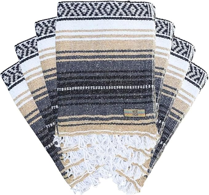 Open Road Goods Bulk Falsa Blankets - Handwoven Authentic Mexican Falsa - Great for Weddings, Yoga, Beach, Picnics, or Mexican Throw! (Tan, 7 Pack)