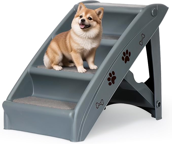 ZENY Dog Stairs for Bed 20" H,4-Step Dog Steps for High Bed, Couch, Car | Pet Steps for Small Dogs and Cats, Non-Slip Pet Ramp Indoor, Grey