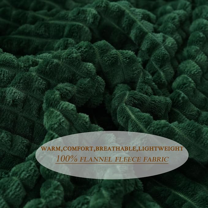 Puncuntex Fleece Throw Blanket Dark Green 90"×90" with Square Grid Design | Super Soft Plush Cozy Flannel Throw Blanket Luxury for Couch Sofa Chair