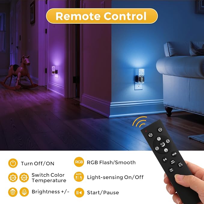 L LOHAS LED Night Light Dimmable Night Lights Plug into Wall Remote Control | RGB Color Changing, Dusk to Dawn Sensor, Acrylic Bubble Nightlight for Bathroom