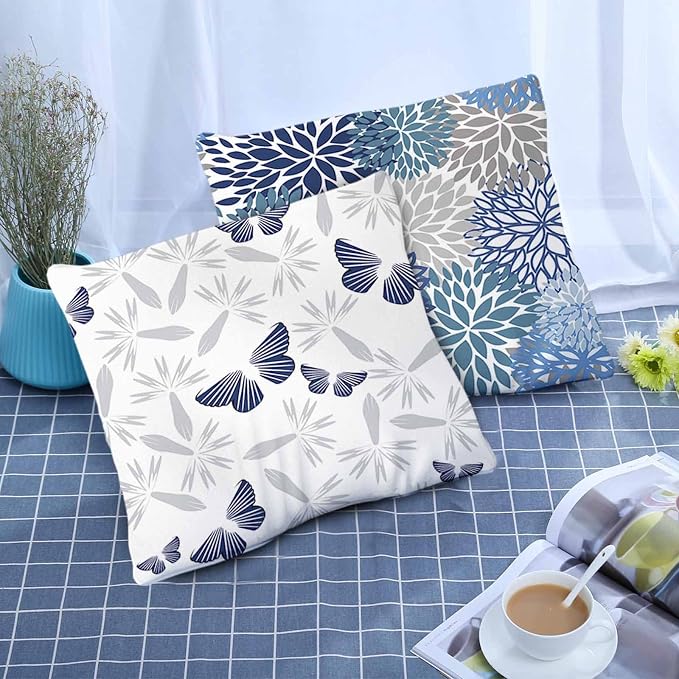 Blue Grey Throw Pillow Covers 20x20 Set of 6, Daisy Floral Home Decor | blue daisy Floral,decorative cushion cover,Breathable Linen,Large Throw Pillow Size,Spring Decor,Couch Sofa Living Room