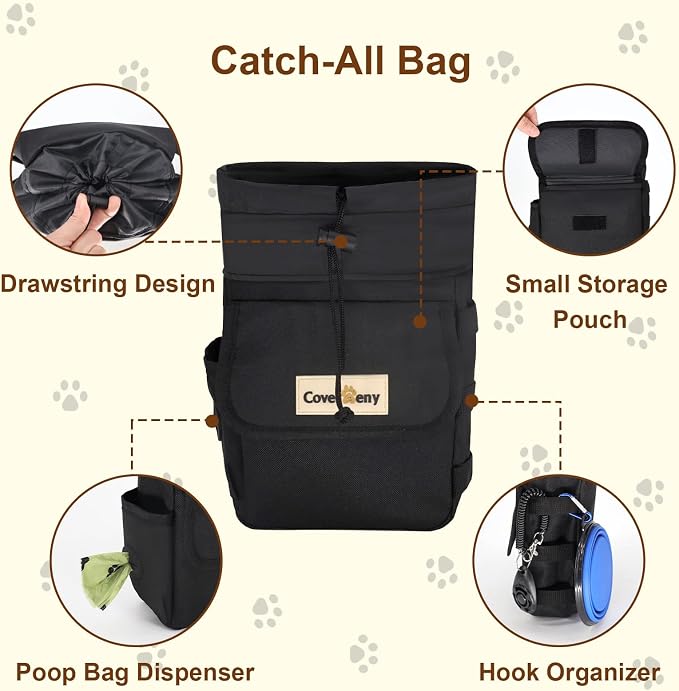 3-in-1 Dog Training Treat Bag with Adjustable Bolder Waist Belt, Include Waterproof Dog Treat Pouch, Mesh Training Tool Bag, Catch-All Bag with Poop Bag Dispenser for Full-day training and Hiking.