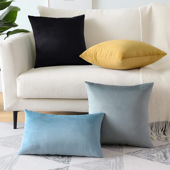 Artscope Luxury Velvet Pillow Covers Super Soft Decorative Square Throw Pillow Covers Case Cushion Covers for Sofa Couch Bedroom Car Decor 22x22 Inch Black