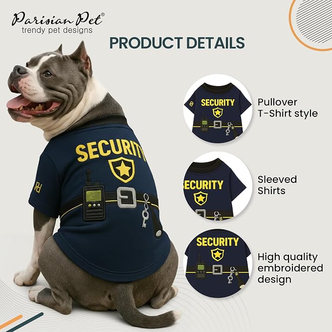 Parisian Pet Dog Security Woofficer Shirt - Embroidered Pet Vest - 100% Cotton & Polyester Doggy Shirt - Lightweight Pet Clothes - Sleeved Puppy Costume - Funny Shirts for Small Dogs - S