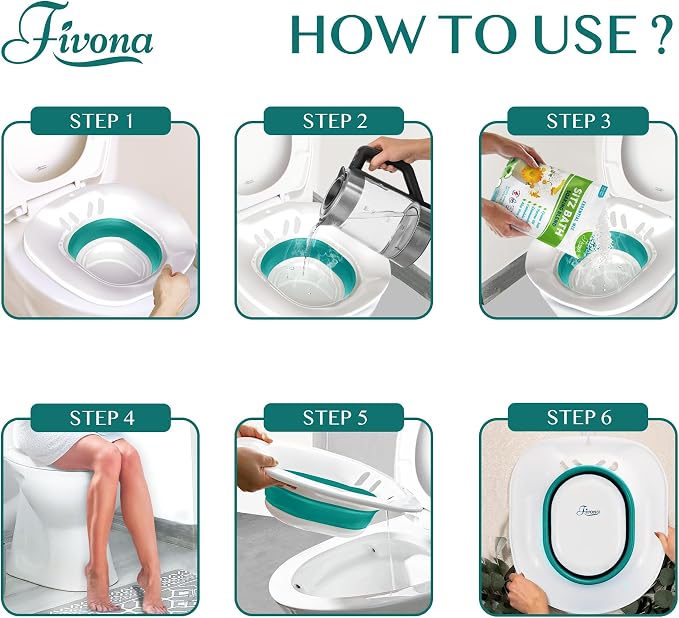 Fivona Sitz Bath for Toilet Seat Postpartum and Hemorrhoids Care - Yoni Steam Seat - Foldable Basin for Epsom Salt Soak - Portable Bidet BPA Free Temperature Resistant - Universal Fit - Green