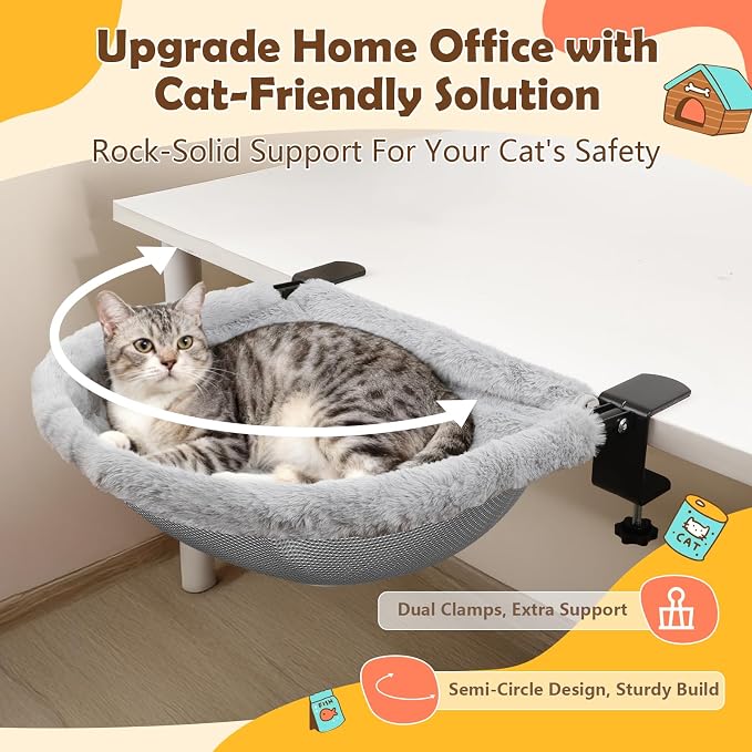 X-Large Cat Desk Bed for Home Office, 19"x15" Spacious Nest | Sunken Hammock Design & Soft Faux Fur, Removable & Washable Cover, Holds Up to 40lbs, Space Saving Cat Perch