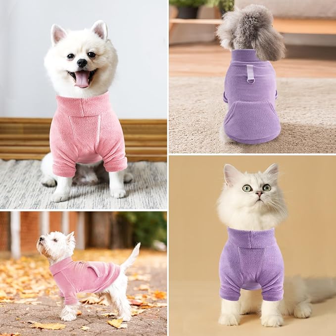 Idepet Fleece Sweater 2 Pack,Turtleneck Sweatshirt Pet Clothing | Winter Dog Clothes,Stretchy,Small Coat,Cat Apparel,with Leash Ring,for Small Medium Dogs Cats,with Pocket