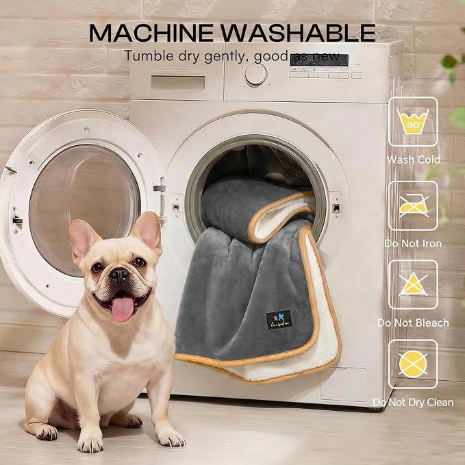 Luciphia Waterproof Pet Blanket, Washable Reversible Sherpa Fleece Throw | Liquid-proof furniture protector for bed and couch, soft reversible sherpa fleece for dogs, cats grey, KING