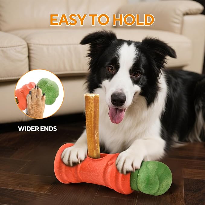 LIFLIX Cute Carrot Bully Stick Holder, Heavy Duty Dog Chew Holder for Large Breeds, Safety Device to Prevent Choking