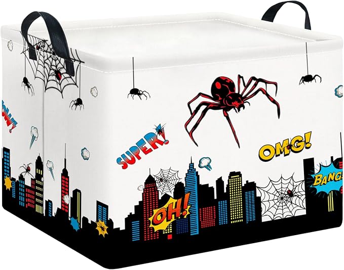 CLOCOR Rectangular Storage Basket Empty,Gift Basket,Waterproof Storage Bin with Handles,Room Decor(City Web)