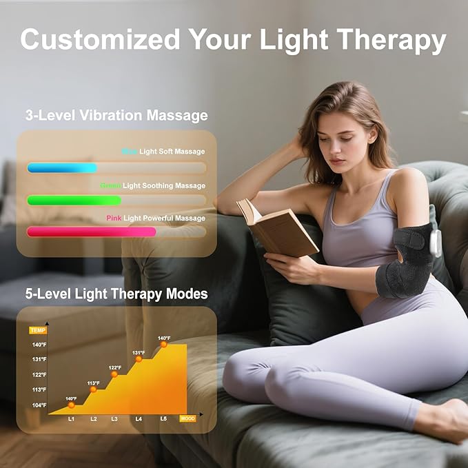 Red Light Therapy & Vibration Knee Massage - Wireless Rechargeable Magnetic Attraction Controller, 660nm&850nm Red Light Therapy Heated Device for Knee, Gifts for Grandma & Grandpa, Black