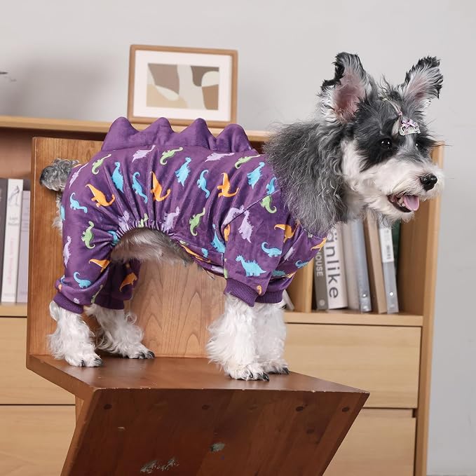 CuteBone Dinosaur Costume Dog Pajamas, Stretchy Spandex Crystal Velvet Sleepwear Coat for Small Dogs, Soft & Warm Pet Outfit Clothes for Cold Weather, Cozy Pullover Design COSP04M