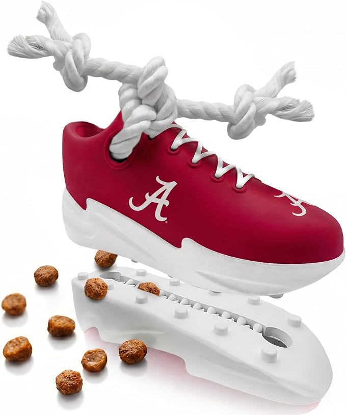 NCAA Alabama Crimson Tide Cleat Sneaker Spike Dog Toy, Treat Dispenser Chew Toy for Dogs, Interactive Rope Tug Toy, Slow Feeder Natural Rubber Dog Toy with Official Team Logo for Puppies & Adult Dogs