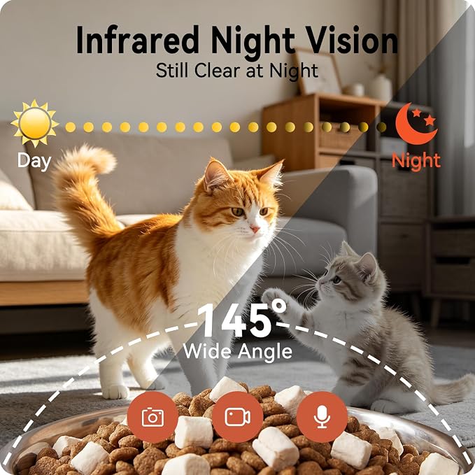 Automatic Cat Feeder with 2K Camera: 5G WiFi Automatic Dog Feeder | Night Vision, Two-way Audio, Voice Recording, 304 Stainless Steel Bowl, 6L Large Capacity, Detachable for Easy Clean -24 Cups