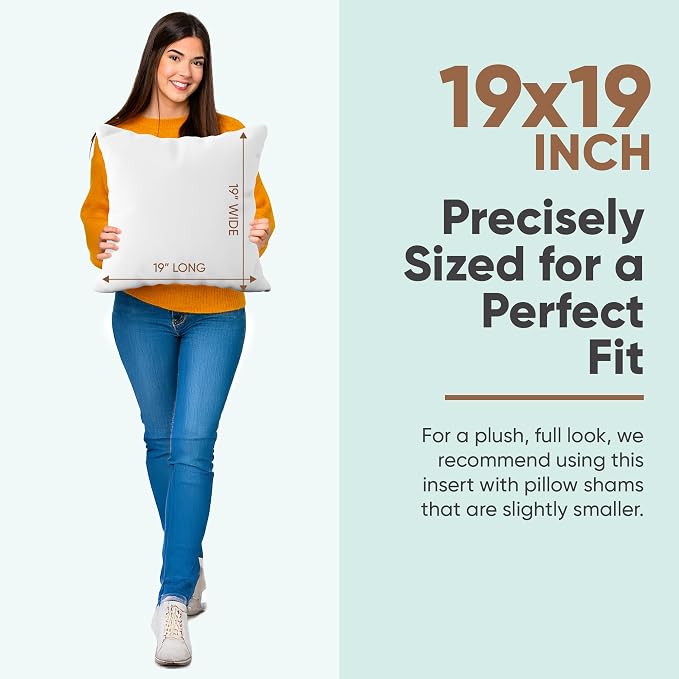 Pillowflex Synthetic Down Pillow Insert 19x19 in - Karate Chop Pillow | Small Square Sham Form, Plush Polyester Cotton Blend, Cloud-Like Comfort, Clump-Resistant Fill, Smooth Elegant Finish