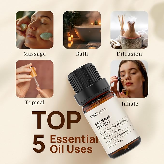 VINEVIDA Balsam Peru Essential Oil 10 mL - Undiluted Candle Oil Scent for DIY Candlemaking and Soap Making