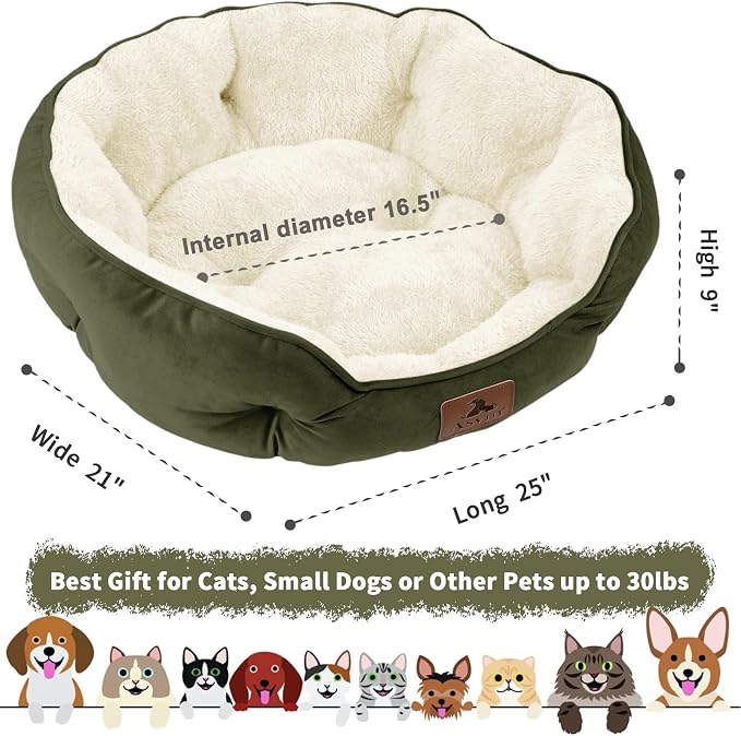 Medium Dog Bed for Medium Dogs, Cat Beds for Indoor Cats, Pet Bed for Puppy and Kitty, Extra Soft & Machine Washable with Anti-Slip & Water-Resistant Oxford Bottom, Green, 25 inches