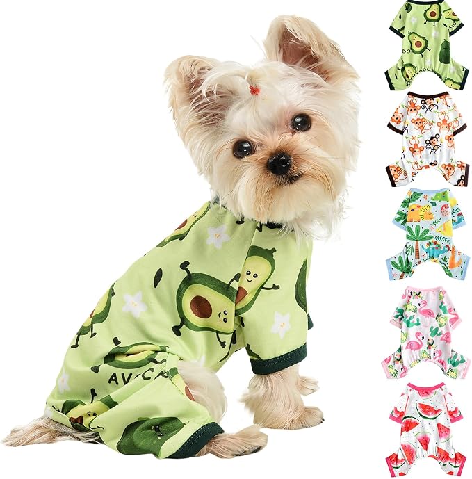 Dog Pajamas for Small Dogs Boy Girl, Dog Clothes Tiny Chihuahua Yorkie Spring Summer Shirt, Cute Puppy Outfit Pjs Jumpsuit Cat Onesie Apparel Pet Clothes, S, Avocado