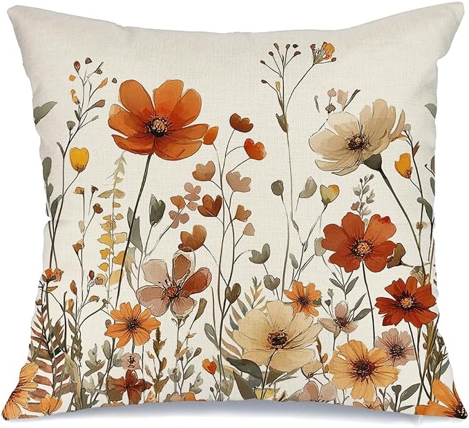 AACORS Fall Pillow Cover 16x16 Inch Floral Decoration Pillow Case Autumn Seasonal Decor for Home Sofa Couch AA730-16