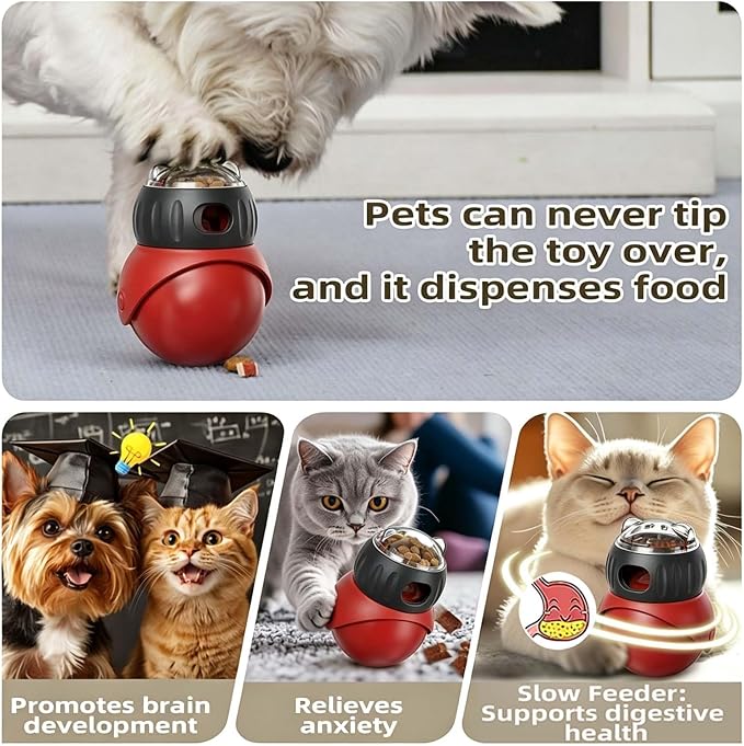 Cat Puzzle Feeder, Interactive Cat Dog Toys,Treat Dispenser(Red+Black)