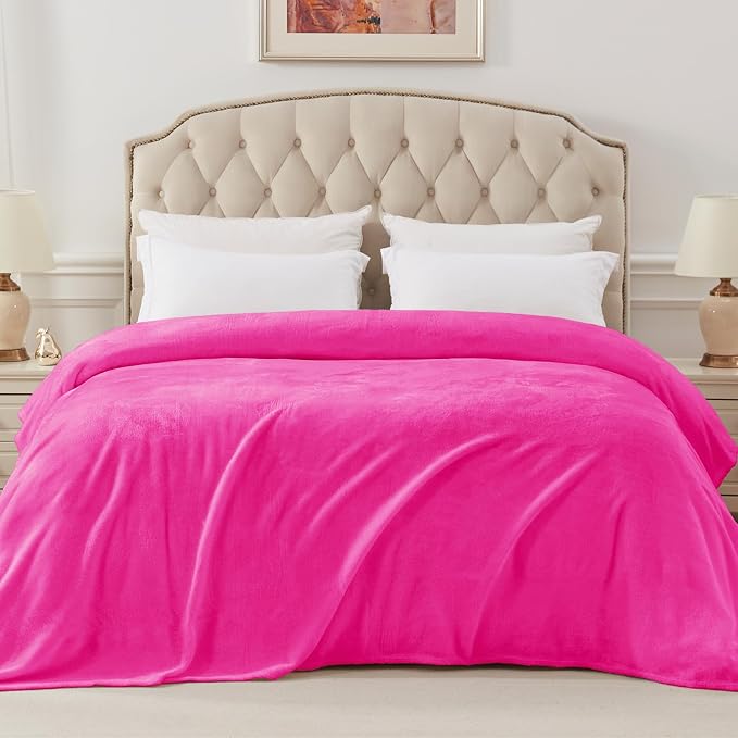 Exclusivo Mezcla Soft Fleece Blanket Queen Size for Bed, Hot Pink | 90x90 Inches, Double-Sided Brushed Flannel, Lightweight Plush Cozy Blanket for Home Decor, All Season, Machine Washable