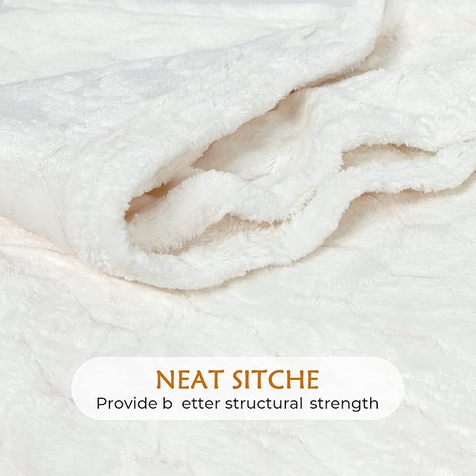 Fleece Blanket Textured Fuzzy Plush Throw Blanket Twin Size 60" x 80", Super Soft Fluffy Bed Blanket Geometric Pattern Comfy Microfiber Flannel Blankets for Couch, Bed, Sofa, Cream White