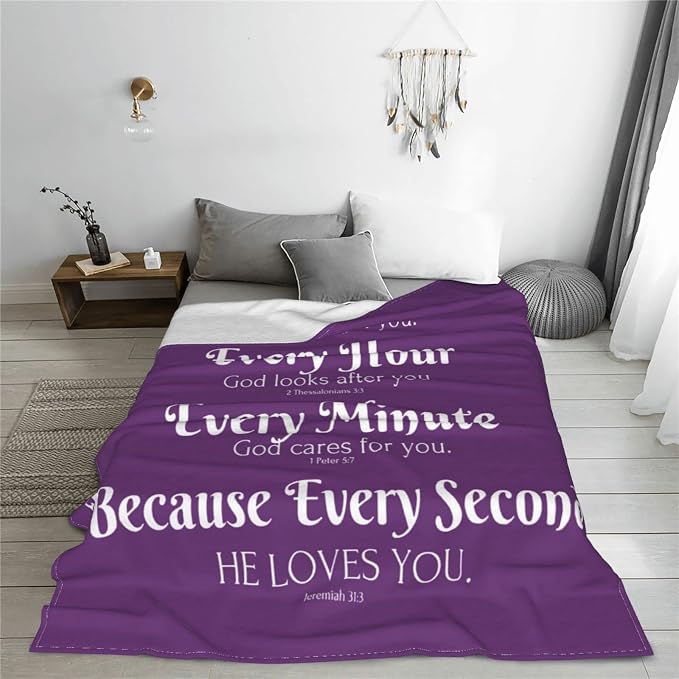 QETXVI Bible Verse Blanket with Inspirational Thoughts and Prayers- Religious Throw Blanket Soft Lightweight Cozy Plush Warm Blankets for Women Men Gift (Purple, 50"X 60")