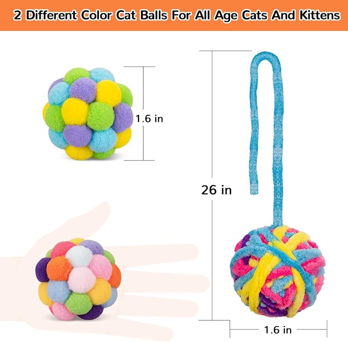 Retro Shaw Cat Toys Balls with Bells Inside, Kitten Toys Pack 6Pcs