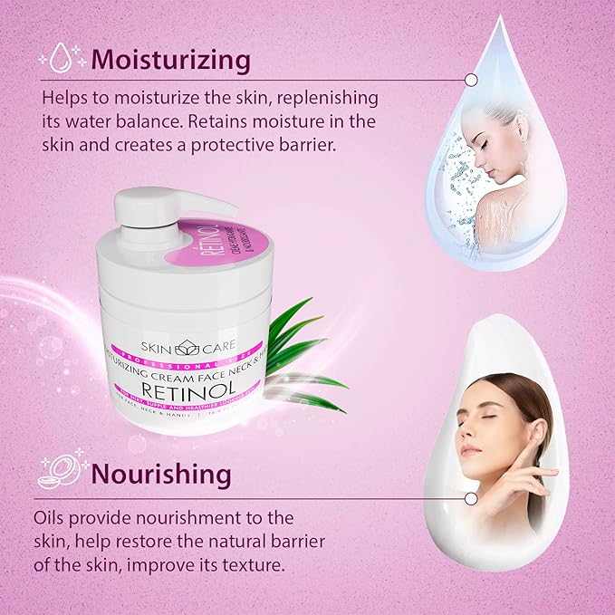 Skin Care Retinol 3-in-1 Moisturizer Face Cream, Neck and Hands - Treatment for Crepey Texture, Wrinkles and Sagging - Daily Lotion for All Skin Types - 16.9 fl. oz.