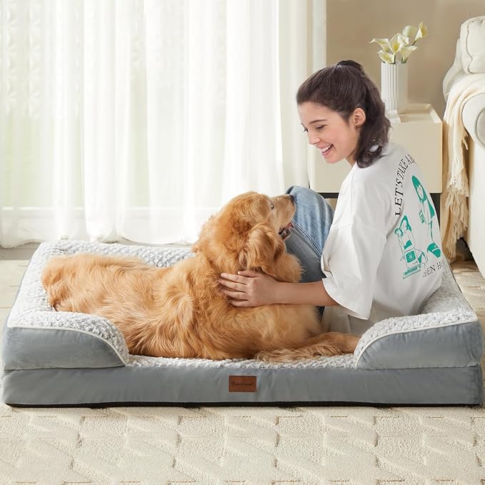 LEXTRO Washable Orthopedic Dog Bed for Extra Large Dogs, Egg Crate Foam Bed | Comfy Sleeping Dog Bed with Egg Crate Foam, Dog Sofa with Removable Cover, Waterproof Lining&Non-Slip Bottom, Gray