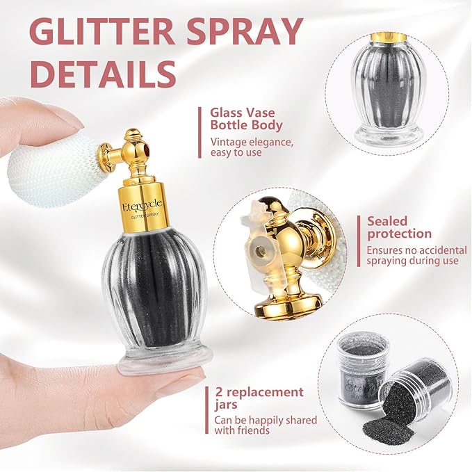Etercycle Glitter Body Spray, Black Face Glitter for Women, Long-Lasting and Quick-Drying Shimmering Powder Extra Fine Glitter for Highlighter Makeup Festival Party Concert Rave Accessories