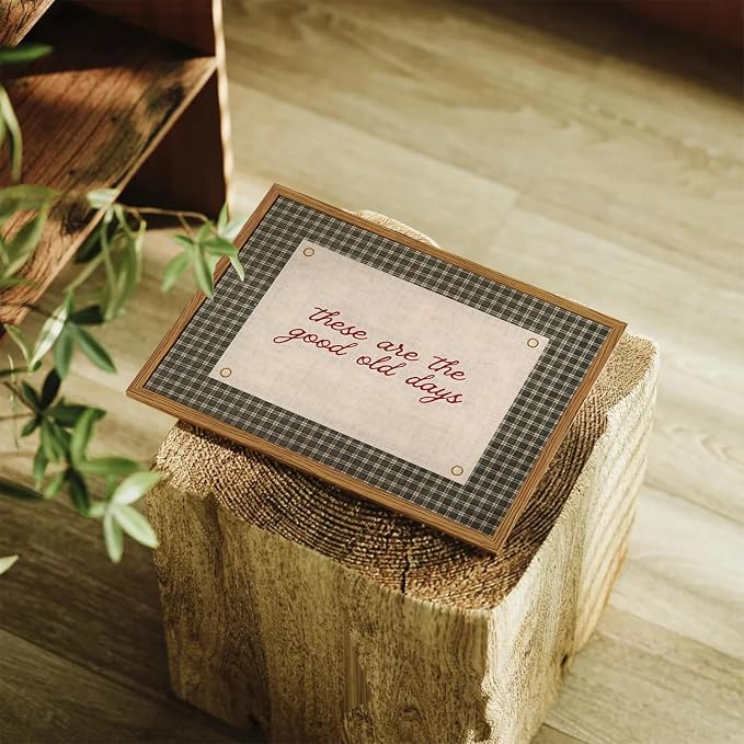 Framed These Are The Good Old Days Wall Art, Vintage Family Inspirational Quote Pictures Wall Decor, Retro Green Gingham Paintings Prints Motivational Home Decor for Living Room Bedroom 16x24 inch