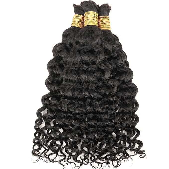 Human Braiding Hair for Boho Braids 20inch Water Wave Bulk Human Hair Extensions for Braiding No Weft Brazilian Virgin Curly Deep Wave Loose Deep Wave Bulk Wet and Wavy 1 Bundle 100g Natural Black