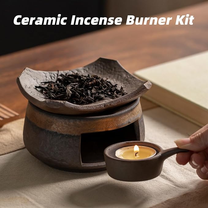 Cedar Aromatherapy Burner & Ceramic Oil Warmer for Home & Office (Heat-Resistant Tile Baking Tray + Stone-Patterned Oven + Accessories)