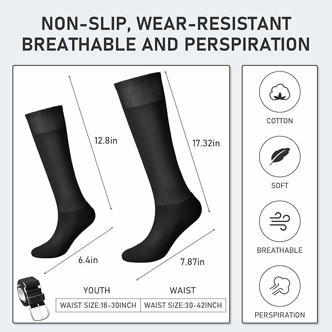 Zhanmai Baseball Belt and Socks Combo Adjustable Softball Socks and Elastic Waist Belt for Youth Boys Girls, Adult