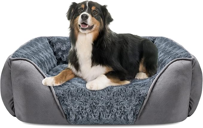 X-Large Dog Bed for Large, Medium, Small Dogs - Rectangle, Washable, Orthopedic, Soft Calming Sleeping Puppy Bed - Durable Pet Cuddler with Anti-Slip Bottom - XL (35"x25"x10")