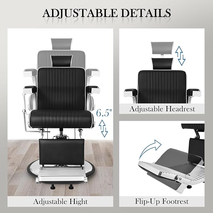 Black Barber Chairs for Barbershop, Hydraulic Salon Chair for Hair Stylist, Recline 360° Swivel Hairdresser Chair, Beauty Salon Spa Tattoo Styling Barbershop Equipment