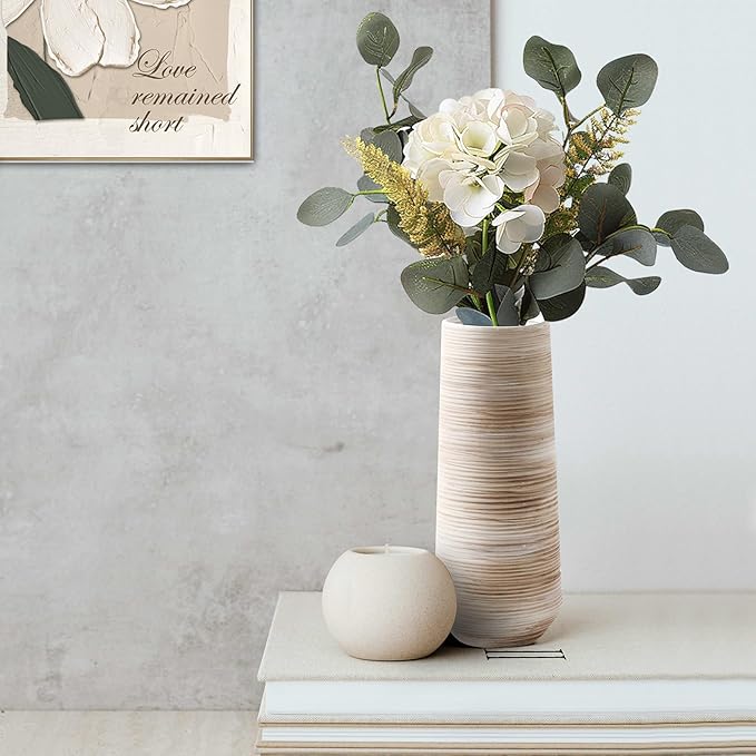 ALMA 9" White Flower Vase, Small Table Vase for Pampas Grass | Modern Ceramic Vase with Brushed Finish, Adding Rustic Charm to Living Room, Dining Table, Bedroom, Bookshelf,Home Decor Gift