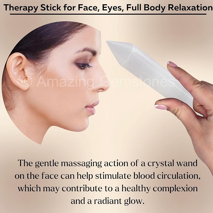 Amazing Gemstone Selenite Crystal Wand Massage Stick - Pelvic Wand Gua Sha for Adults - Crystals and Healing Stones Massage Wands for Adults Gifts (Pointed)