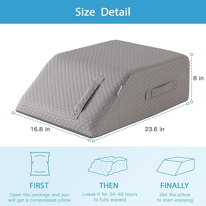 Leg Pillow Elevation Blood Circulation, Leg Wedge for Elevation for Swelling, Leg Elevating Pillow for After Surgery, Memory Foam Foot Knee Pillow for Back Sleeping 23.6×16.8×8 Inch Grey