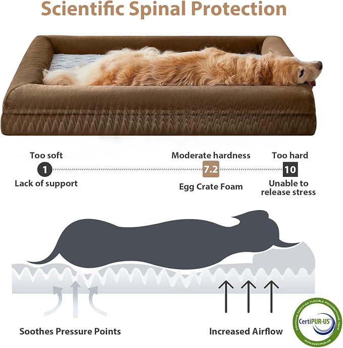WNPETHOME XXXL Big Large Orthopedic for Senior Dog Bed Comfy Sleeping | Washable Waterproof Dog Couch with Removable Cover, Large Pet Sofa Bed with Bolster Sides for Relaxing Brown 53x42 Inch