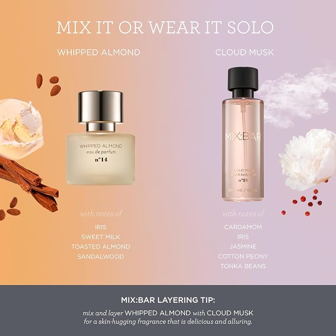 MIX:BAR Perfume for Women - Whipped Almond Fragrance - Eau de Parfum Spray - Notes of Sandalwood, Almond, Hibiscus, Iris, Sweet Milk, 1.7oz