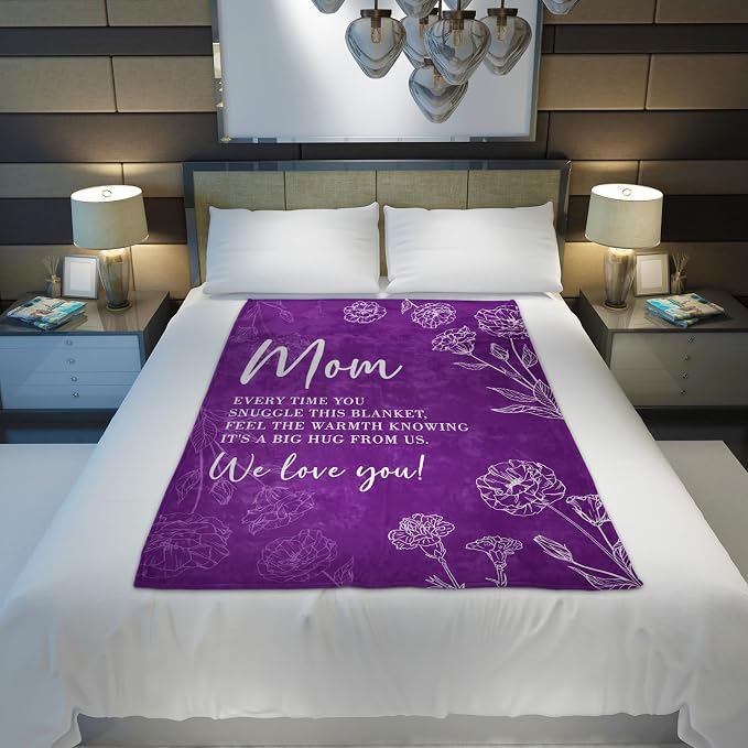 GiltGlimmer Mom Birthday Gifts, Mom Floral Blanket Purple, 60" x 50" | Gifts for Moms from Daughter Son, We Love You Present for Mother Mommy Christmas Mothers Day