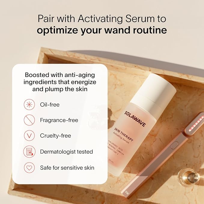 Solawave 4-in-1 Red Light Therapy Wand + Activating Serum | LED Skincare Device for Face & Neck | Facial Tool with Galvanic Current, Massage & Therapeutic Warmth | Reduces Appearance of Fine Lines