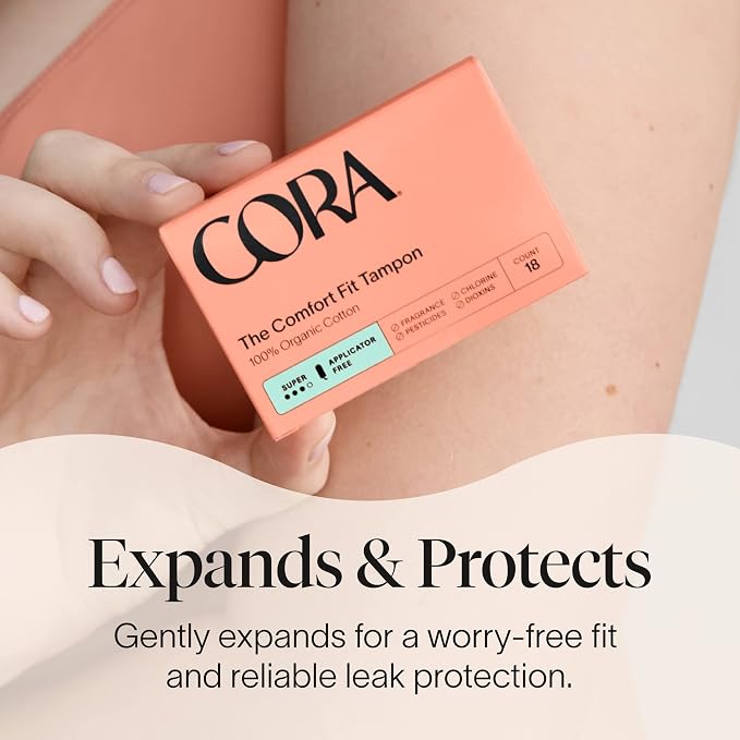 Cora Organic Cotton Non-Applicator Tampons Multipack (18 Light, 18 Regular Non-Applicator Tampons)